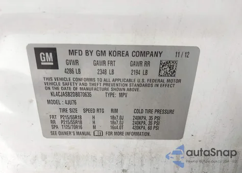 2013 Buick Encore из США, поврежденный, VIN KL4CJASB2DB070635